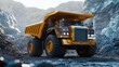 © Nathan - A powerful yellow mining dump truck navigating through rocky terrain, showcasing its robust design and impressive size.
