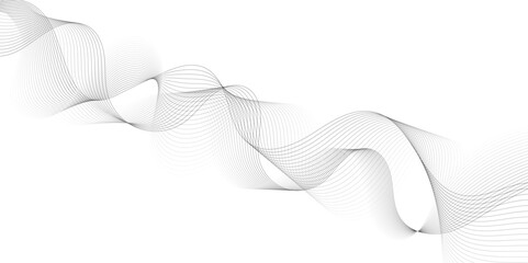 Poster - Abstract wavy technology curve lines on transparent background. Wave with lines created using blend tool. Curved wavy line, smooth stripe, abstract wave line use for brochure, banner, template bg.	