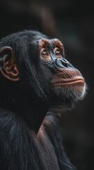 Aufkleber - A close-up profile of a chimpanzee, showcasing its expressive eyes and facial features.