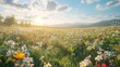 © Power Of Future - A serene field of vibrant wildflowers in full bloom, with a clear blue sky and soft sunlight casting gentle shadows across the landscape