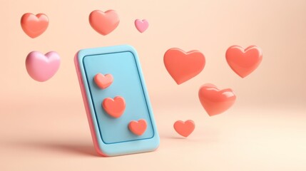 Poster - A smartphone surrounded by colorful hearts, symbolizing love and connection.