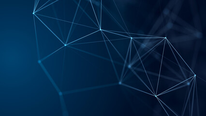 Leinwandbilder - Polygonal background with dots and lines. Network connection structure. Science and technology. 3d