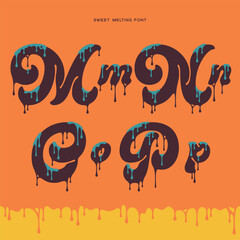 Fototapete - Vector alphabet set of letters with viscous liquid dripping effect. Smooth font with melting two colored shape.
