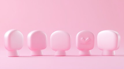 Aufkleber - Five minimalist pink head-shaped figures with varying expressions on a soft pink background.