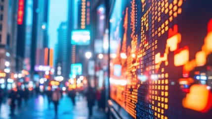 Aufkleber - Urban scene with digital data display, showcasing a bustling city atmosphere.