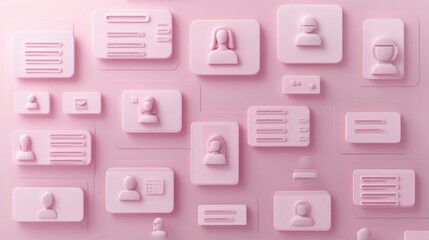 Poster - A collection of pink user interface elements representing profiles and data.
