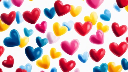 Poster - Colorful heart pattern with many different colored hearts. The hearts are scattered all over the image, creating a vibrant and cheerful atmosphere