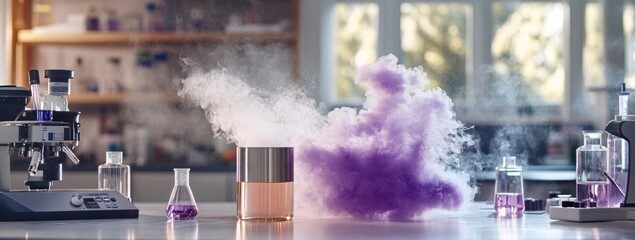 Aufkleber - A laboratory scene with colorful smoke and glassware, suggesting scientific experimentation.
