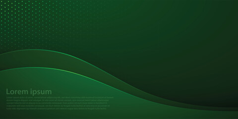Wall Mural - dark green abstract background with wavy paper cut and light effect and green dot neon light