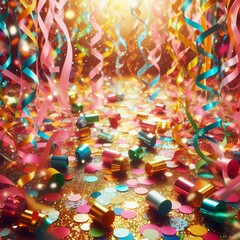 Poster - Confetti Colorful paper streamers and confetti raining down duri