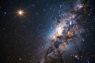 Wall Mural - a solitary star shining in the vastness of a motion space background with soft glowing lights and su