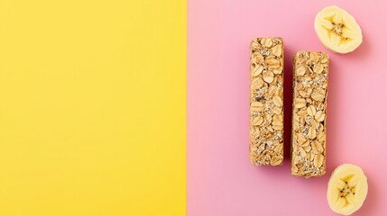 Wall Mural - Fresh banana with an energy bar, a healthy combination for boosting energy