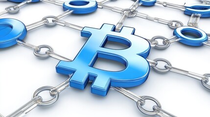Aufkleber - Blue Bitcoin Symbol Surrounded by Network Links on a Digital Background Representing Cryptocurrency Trends and Financial Innovation in the Digital Age
