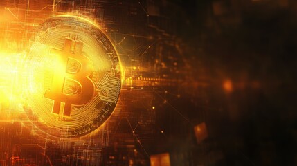 Poster - Stunning Bitcoin Digital Currency Concept with Glowing Effects and Abstract Technology Background, Perfect for Financial and Cryptocurrency Themes