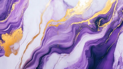 Poster - Elegant Abstract Purple and Gold Marble Texture with Fluid Swirls, Vibrant Shades of Violet and Amethyst, Perfect for Modern Design and Background Uses