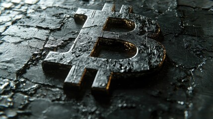 Poster - A Close-Up View of a Bitcoin Symbol on a Textured Surface, Highlighting the Glamorous Aspect of Cryptocurrency in a Modern Digital Economy Background