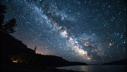 Wall Mural - a vast expanse of inky blackness with twinkling stars scattered across the sky, forming a mesmerizin