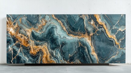 Poster - Stunning Abstract Marble Design with Rich Teal and Golden Veins for Elegant Home Decor, Interior Design Inspiration, and Modern Art Styling Options