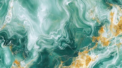 Poster - Elegant Green Marble Abstract Texture with Swirling Patterns and Golden Accents for Background, Website Design, and Creative Projects