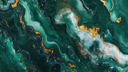 Poster - Vibrant Green and Gold Abstract Swirl Design with Fluid Patterns Ideal for Backgrounds, Textures, or Artistic Projects in Modern Design Aesthetics