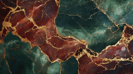 Poster - Abstract Green and Red Marble Texture with Golden Veins for Elegant Background Design in Luxury Interiors and Graphic Projects