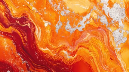 Poster - Abstract Orange and Red Swirl Patterns with Silver Accents, Vibrant and Dynamic Background for Creative Projects, Textures, and Modern Designs
