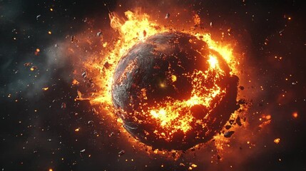 Wall Mural - Giant planet exploding in space burning in the space video footage.