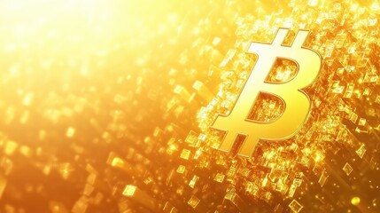Poster - Glimmering Bitcoin Symbol Set Against a Vibrant Golden Background, Capturing the Essence of Cryptocurrency and Digital Finance in a Dynamic Visual Representation