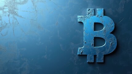 Poster - Blue Bitcoin Symbol on Textured Background Illustrating Digital Currency Concept and Modern Payment Systems for Financial Technology and Investment Themes
