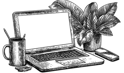 Poster - portable mobile device, modern technology. notebook, compact pc gadget icon on white background. fla