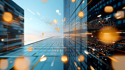 Poster - Dynamic urban architecture futuristic city visual art high-tech environment aerial perspective motion concept for seo impact