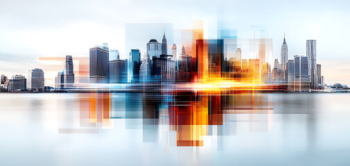 Poster - Vibrant urban transformation new york city digital art abstract environment aerial view modern life concepts