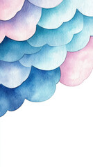 Wall Mural - pink and blue watercolor clouds with heart shapes and white space. concept: dreamy celebration, gend