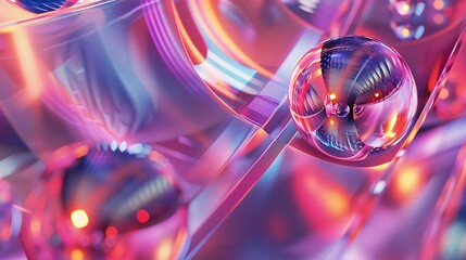 Wall Mural - Abstract 3D Render Spheres of Light and Color in a Futuristic Setting