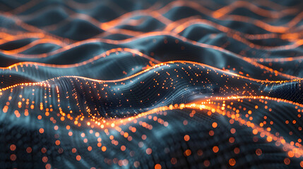 Aufkleber - technology background with connected dots on 3d wave landscape. data science, particles, digital wor