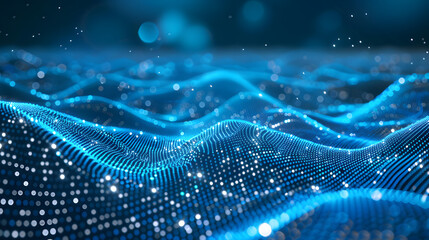 Aufkleber - technology background with connected dots on 3d wave landscape. data science, particles, digital wor