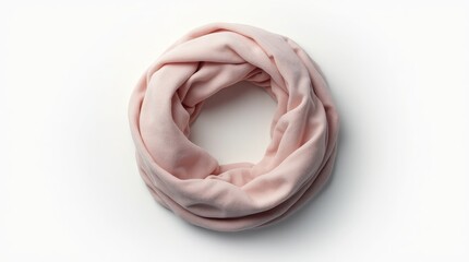 Poster - Soft pink infinity scarf on a white background, elegantly folded in a circle