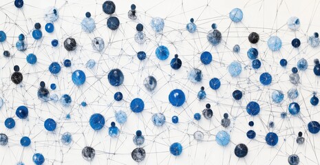 Poster - Abstract representation of interconnected nodes with a blue color palette showcasing the network dynamics in a digital or technological context, illustrating complexity and coherence.
