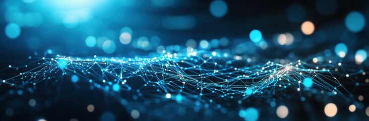 Poster - Abstract Digital Background with Glowing Lines and Dots, Representing Connection and Communication in a High-Tech Network Environment