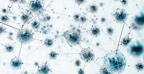 Poster - Abstract Representation of Molecular Structures and Connections in a Networked Format, Illustrating the Interconnectedness of Particles and Data in a Scientific Context