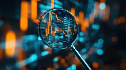 Poster - Magnifying Glass Focuses on Digital Financial Graphs and Charts Representing Data Trends and Market Analysis in a High-Tech Environment