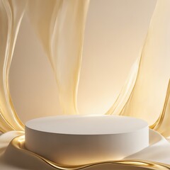 Wall Mural - Abstract white podium with flowing liquid gold 