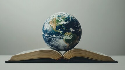 Poster - Open Book with Earth Globe Displaying Concepts of Knowledge and Global Awareness in a Modern Educational Setting