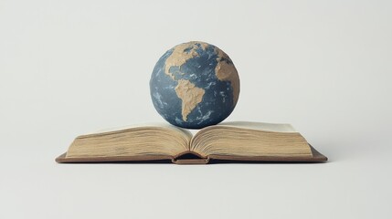 Poster - Open Book with a Globe on Top, Symbolizing Knowledge, Education, Global Understanding, and the Interconnection of Cultures in a Thoughtful Composition