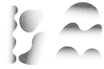 Poster - dotted noisy gradient shapes. grainy abstract spray paint wavy shadow on white background. vector gr