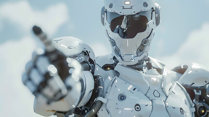 Aufkleber - White cyborg pointing his finger 3D rendering