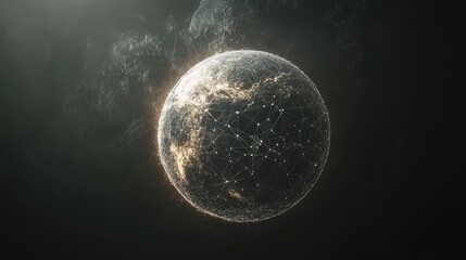 Poster - Futuristic Visualization of a Global Network with Connected Nodes and Glowing Elements Representing Data Transmission Across the Earth