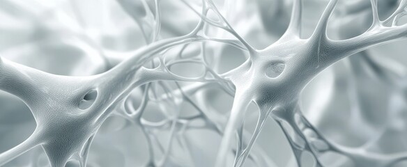 Poster - Abstract Illustration of Neurons in a Soft Color Palette, Representing Neural Connections and Brain Activity in a Microscopic View of Brain Tissue