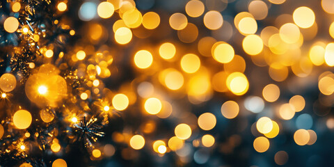 Poster - Abstract background with bokeh lights. Christmas festive background image. Created with Generative AI technology.