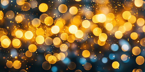 Poster - Abstract background with bokeh lights. Christmas festive background image. Created with Generative AI technology.